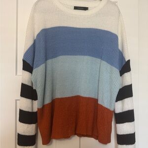 Women's Striped Sweater - White, Blue, and Orange